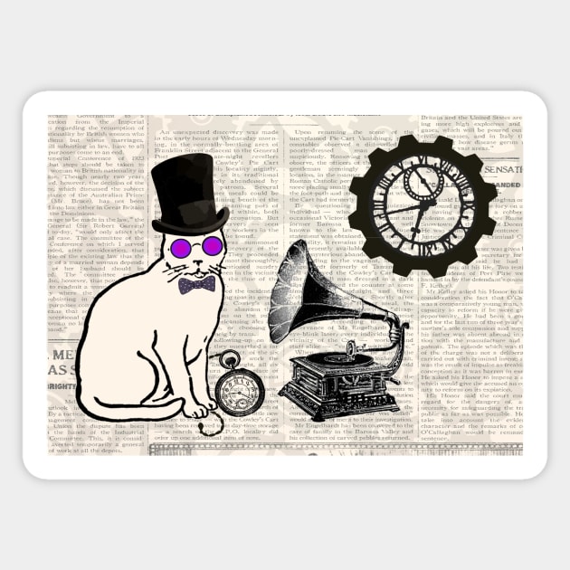 Steampunk Cat Sticker by RumourHasIt